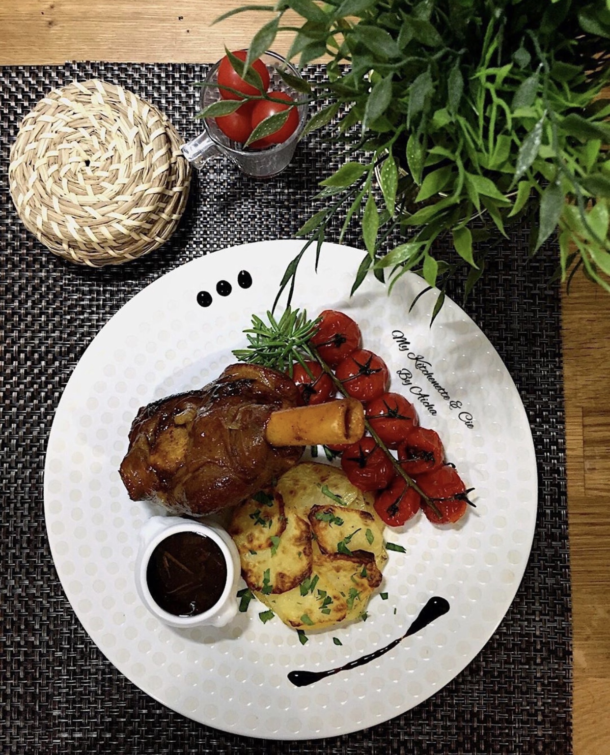 Recipe: caramelized lamb shank, potato mille-feuille & roasted cherry tomatoes